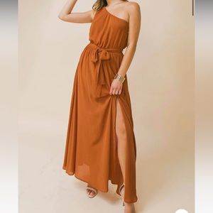 Rust Orange one-shoulder maxi dress. Size small.